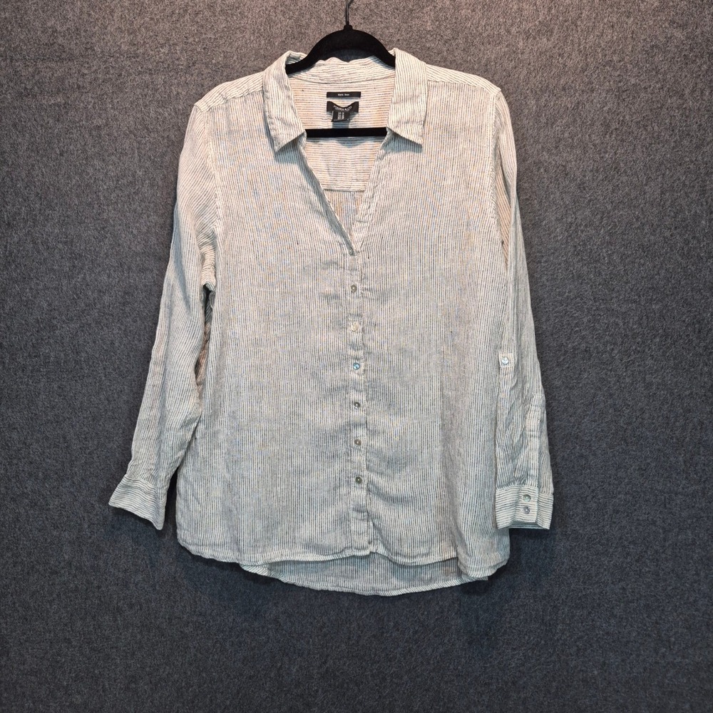 Jones & Co. Roll Tab 100% Linen 1X Button Up sustainable granola chic nautical